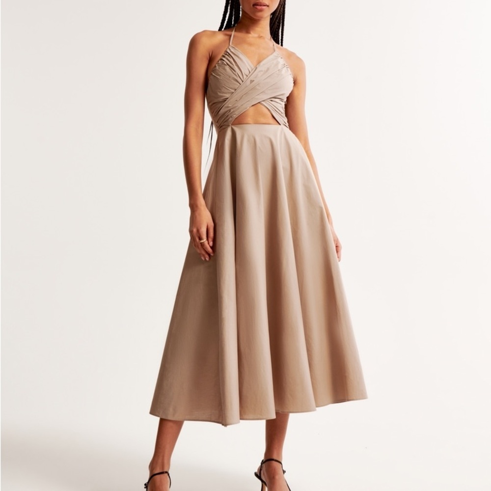 Abercrombie & Fitch ‘Crossover Bodice Midi Dress’ in Clay Brown Size S